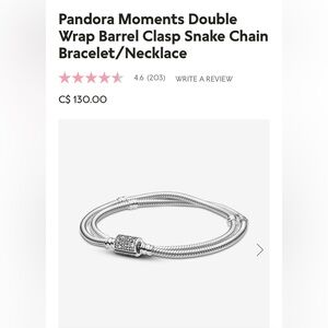 Pandora moments double wrap silver bracelet. 6.3 inch/16 cm